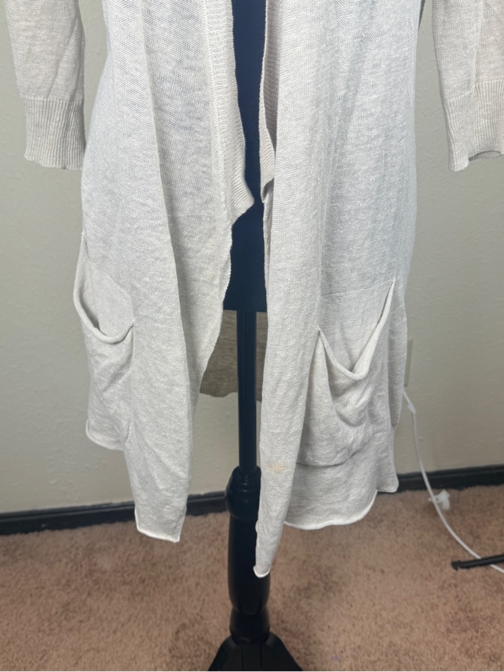 Eileen Fisher Women’s XS Tan Open-Front 100% Linen Slouchy Cardigan Pockets - Picture 5 of 14